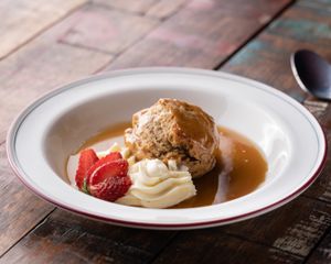 "Vegan Stick Date Pudding"
Louisiana Style Sticky Date Pudding, blended banana and date pudding served with caramel sauce and non-dairy cream. at The Moldy Fig in Brunswick East
