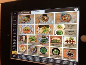 iPad-based menu takes you straight to the vegan section   at Taro's Ramen in South Brisbane