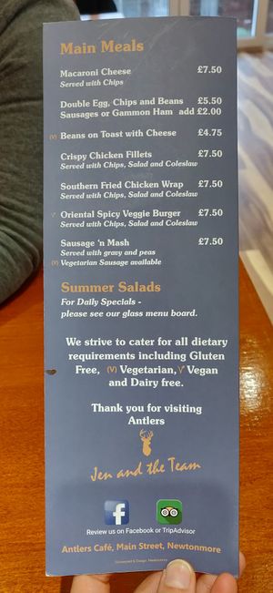 Menu at Antlers Cafe in Newtonmore