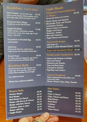 Menu at Antlers Cafe in Newtonmore