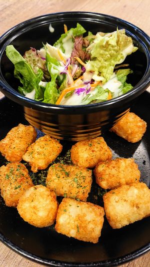 salad, hash brown balls at Saute-san 素特-さん in Central Singapore