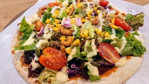 Garden Salad pizza with vegan cheese at Saute-san 素特-さん in Central Singapore