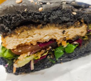 Fibrous shroom patty burger at Saute-san 素特-さん in Central Singapore