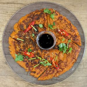 Vegan Kimchi Pancake w Bulgogi Sauce at Saute-san 素特-さん in Central Singapore