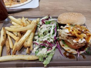 Enoki tempura patty with teriyaki mayo plus fries and salad at Saute-san 素特-さん in Central Singapore