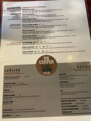 Menu at 98 Center Moab in Moab