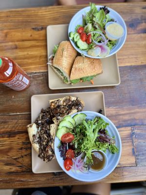 Vegan Tofu Bahn Mí & Vegan Mushroom Cheesesteak— both delicious   at 98 Center Moab in Moab