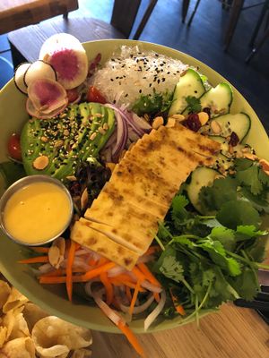 Banh mi salad with tofu and noodles  at 98 Center Moab in Moab