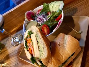 Tofu banh mi with side salad. at 98 Center Moab in Moab