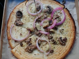 $14 pizza gluten friendly crust (added $2), they have vegan cheese but was not added to this order at Mod Pizza in Purcellville