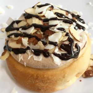 Almond Joy! Chocolate Frosting, Coconut, Almonds & Chocolate Sauce! at Cinnaholic in San Jose