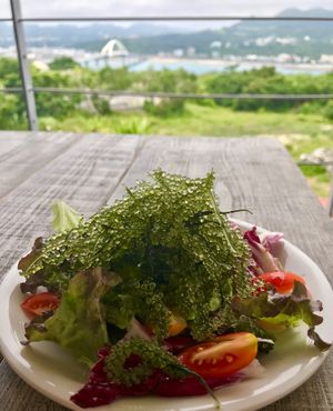 Sea grape salad with a view~ at Pizzaria Ukauka in Okinawa