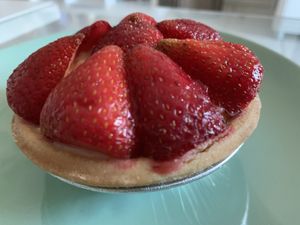 Strawberry flan👌🏽 at Flour of Life Bakery in Helensvale