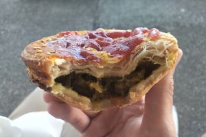 Curry Chken Pie! (ft tomato sauce 'cause my partner's a damn monster) at Flour of Life Bakery in Helensvale