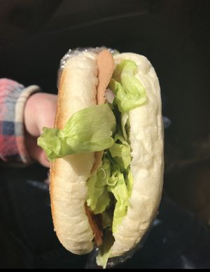 Ham and salad bun  at Flour of Life Bakery in Helensvale