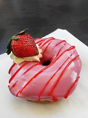 Strawberry Iced Donut at Flour of Life Bakery in Helensvale