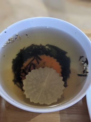 Clear soup (part of the teriyaki dish) at So​ Vegan in Bangkok