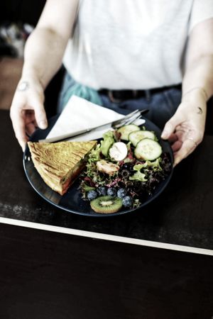 Vegan Quiche and salad at Trago in Leipzig