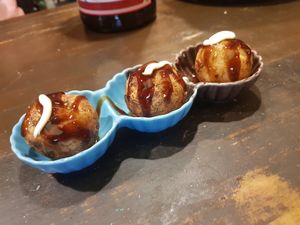 Vegan takoyaki with vegan Kewpie mayo  at Self Takoyaki Bar IDUCO in Osaka