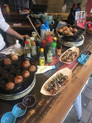 Selfmade Takoyaki with vegan mayonnaise on top! at Self Takoyaki Bar IDUCO in Osaka