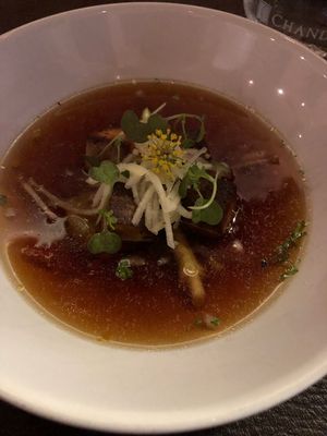 Delicate veg dish with fruit consommé  at Dario Gualtieri Bistro in Buenos Aires