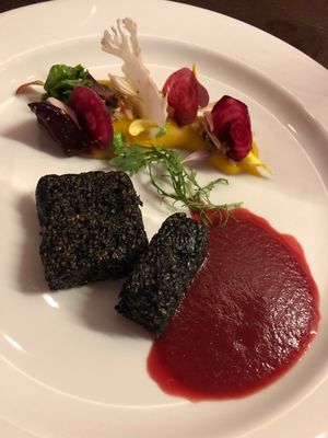 Seitan beet sauce  at Dario Gualtieri Bistro in Buenos Aires