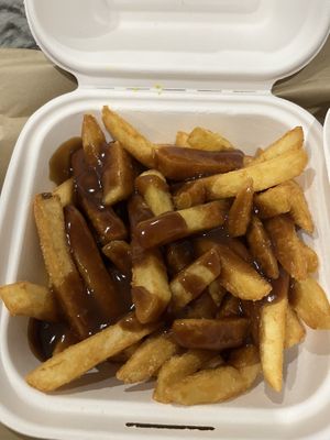 Chips and gravy with vegan chicken salt   at Just Poppy's in Riverhills