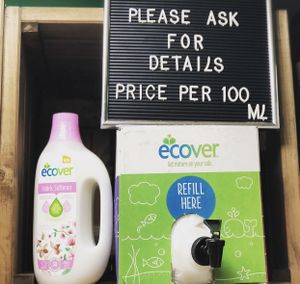Ecover re-fill station - helping maintain the “Binghams Plastic Free Champions” status! at Raw in Nottingham