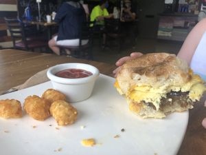 Just egg “sausage” breakfast sandwich  at The Beet Box Cafe in Kailua