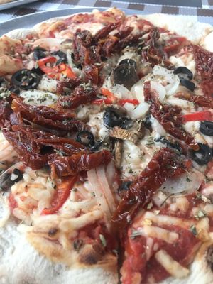 Vegan pizza! at Pizzeria Artesana in Copecito