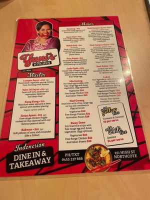 Menu  at Yuni's Kitchen in Northcote