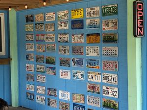 License plate wall at Miguel's Beach n Baja in Dauphin Island