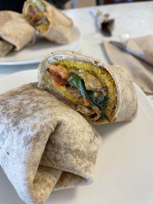 The Scramblin plant breakfast burritoo  at Common Roots Cafe in Rye