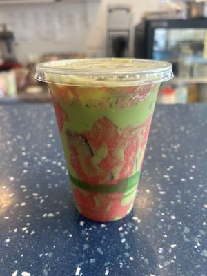 Strawberry  matcha   at Common Roots Cafe in Rye