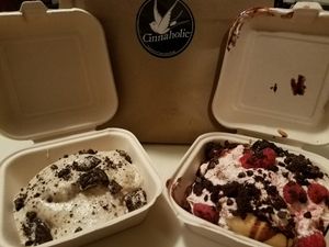 'Ghoul' cookies and creme bun and chocolate raspberry bun  at Cinnaholic in Jacksonville