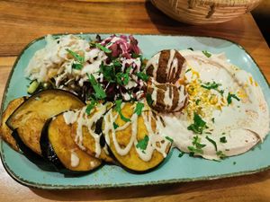 Hummus, eggplant, felafel... at Hummus Küch' in Frankfurt