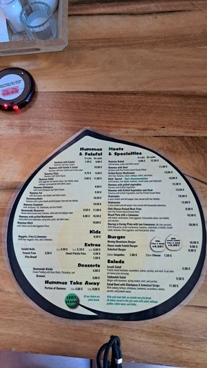 Menu at Hummus Küch' in Frankfurt