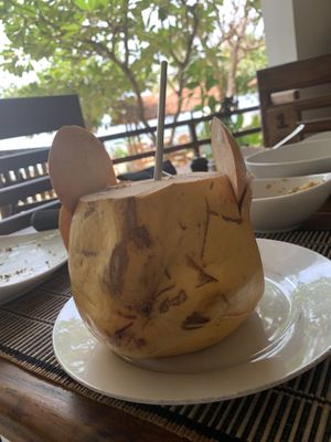 King coconut (thambili) made into a mouse! Cute and delicious    at Beach Restaurant in Arugam Bay