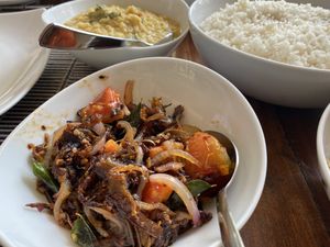 This eggplant curry was my ultimate favourite - the flavour was outstanding   at Beach Restaurant in Arugam Bay