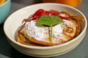 Pancakes with jam and powdered sugar at Cafe Hoegs in Copenhagen