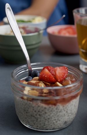 Chia pudding with almonds and berries at Cafe Hoegs in Copenhagen