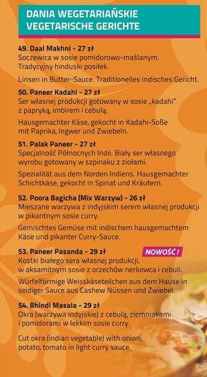 Menu wege at New Namaste in Kolobrzeg