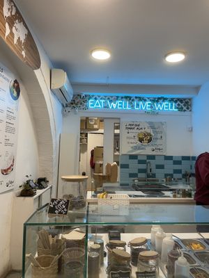 Nice inside interior  at FitBar - Gotico in Barcelona