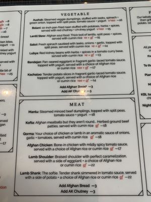 Menu 2 at Afghan Kitchen in Surrey
