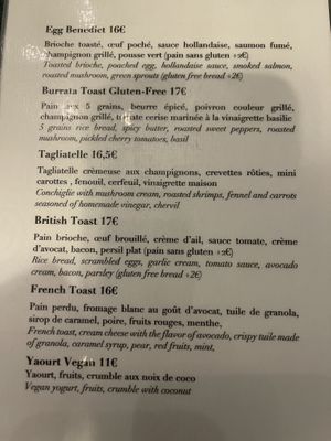 Menu  at Cuppa Cafe in Paris