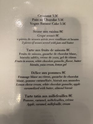 Menu  at Cuppa Cafe in Paris
