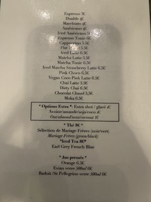 Menu  at Cuppa Cafe in Paris