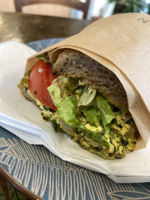 Scrambled tofu sandwich   at Jars and Bowls in Tel Aviv