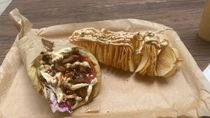 Vegan gyros & spiral potatoes at Vegan Beat in Athens