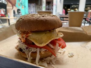 Sweet potato burger. at Vegan Beat in Athens